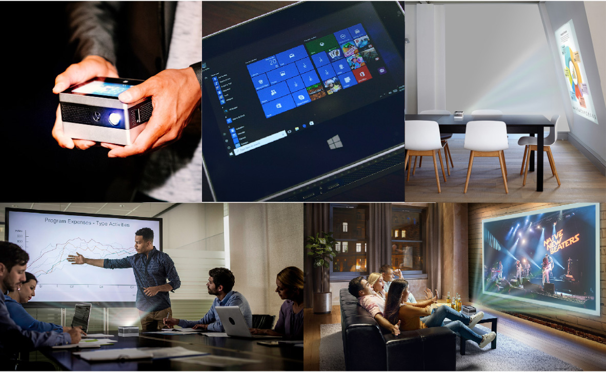 Different Shots of the HP IP400 Projector Being Used Inside